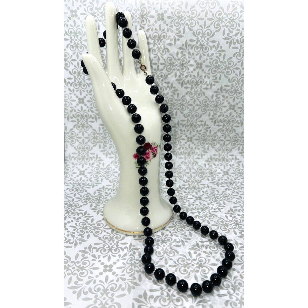 Black Beaded Necklace With Glossy Finish 14.5Inch Length Elegant Jewelry - Picture 2 of 2